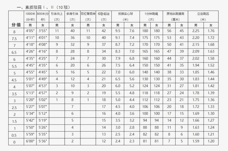 中考体育评分标准表格(哪些项目要注意)