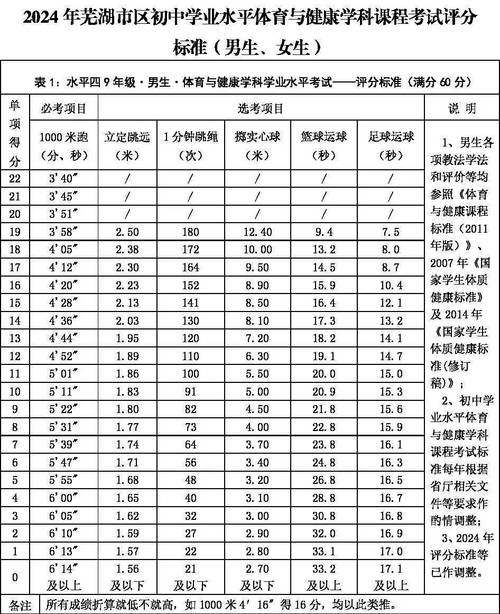 中考体育评分标准2024芜湖(女生必考项目有哪些)