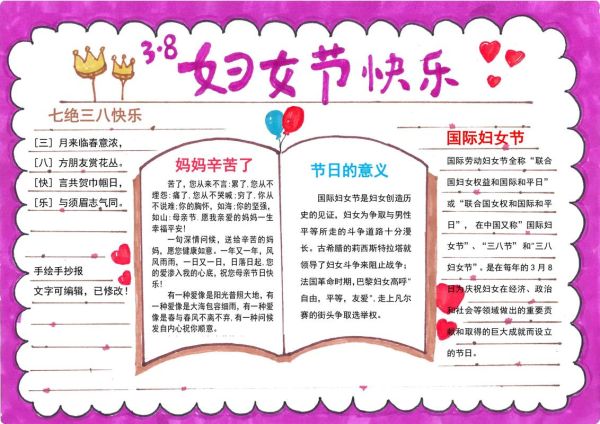 三八妇女节手抄报文字内容(还有哪些创意内容可以加进去)